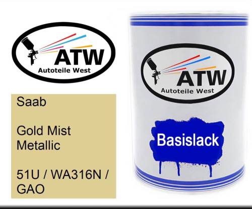 Saab, Gold Mist Metallic, 51U / WA316N / GAO: 500ml Lackdose, von ATW Autoteile West.